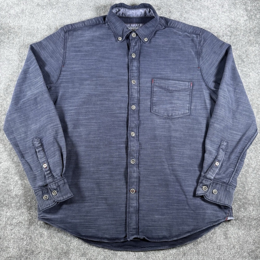 32 Bar Blues Shirt Men's Medium Blue‎ Stretch Long Sleeve Button Down